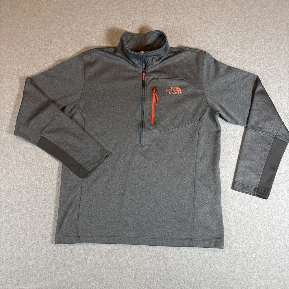 NORTH FACE GRAY ATHLETIC JACKET W/ ORANGE LOGO & HALF ZIPPER MENS L EXCELLENT